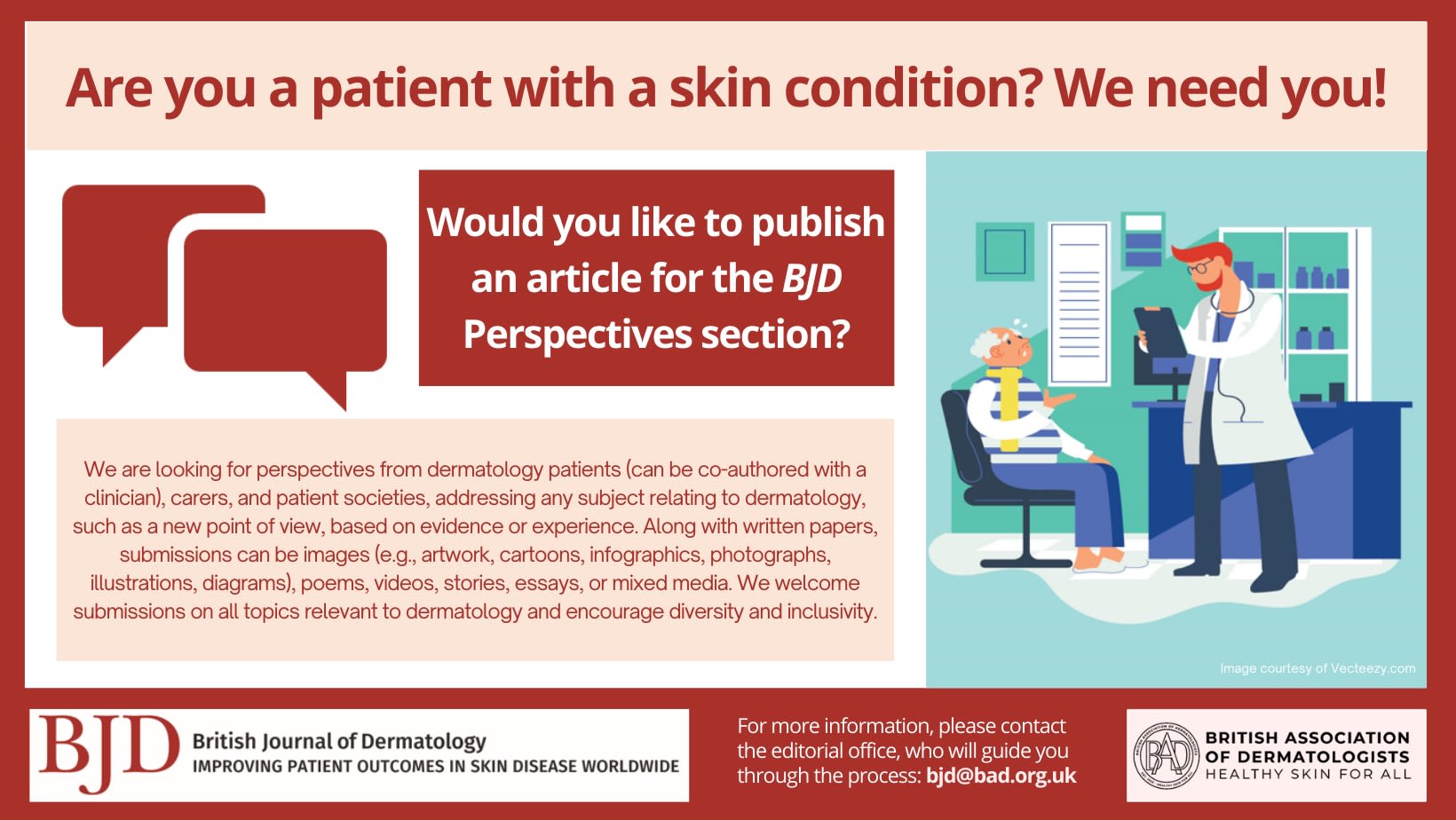 Publish a patient perspective article for the BJD